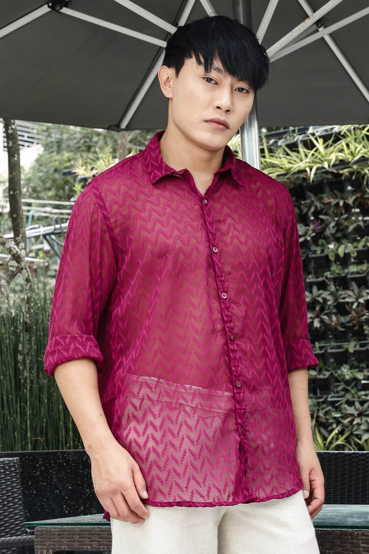 Pink Classic Semi Sheer Georgette Relaxed Fit Shirt 2.0