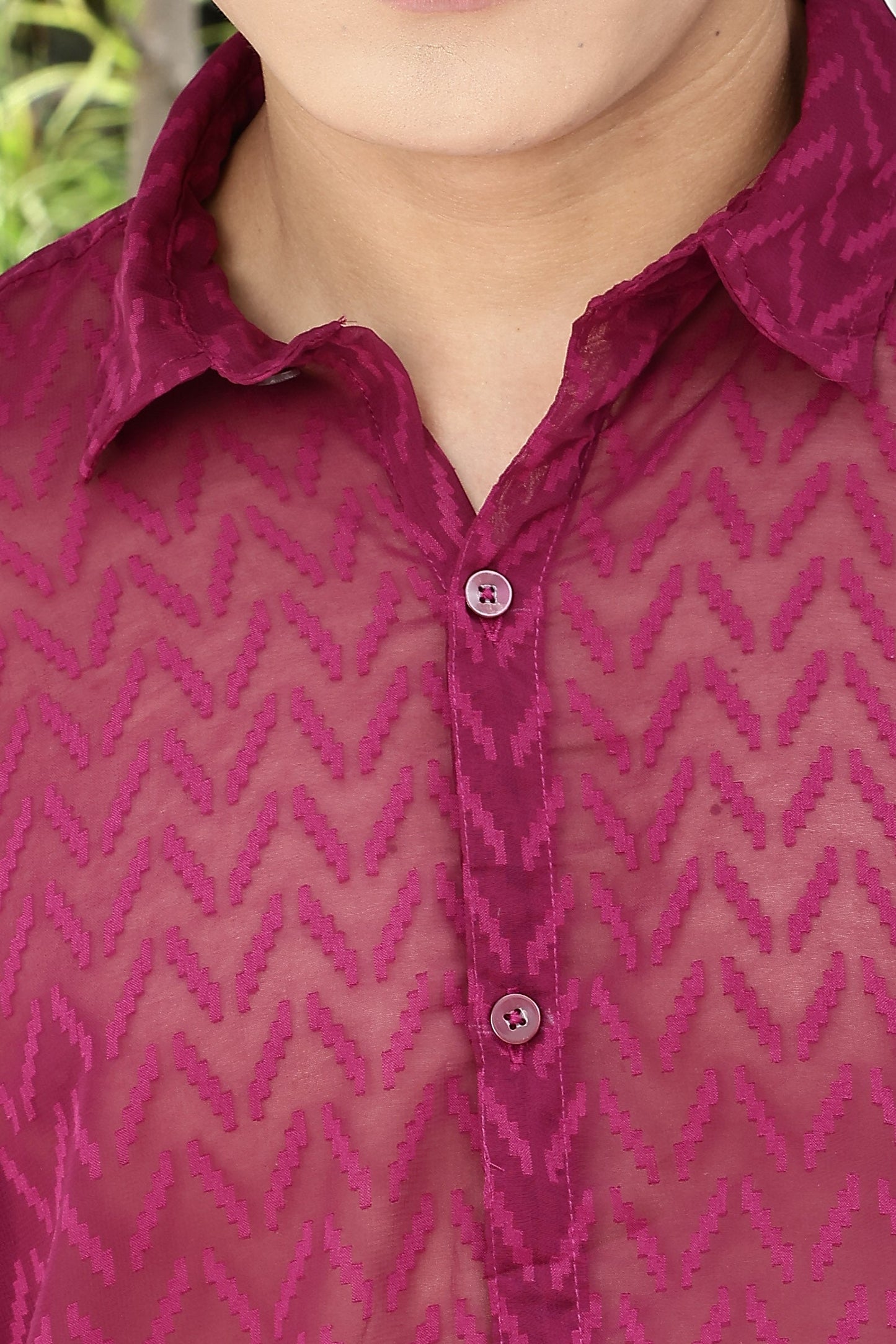 Pink Classic Semi Sheer Georgette Relaxed Fit Shirt 2.0
