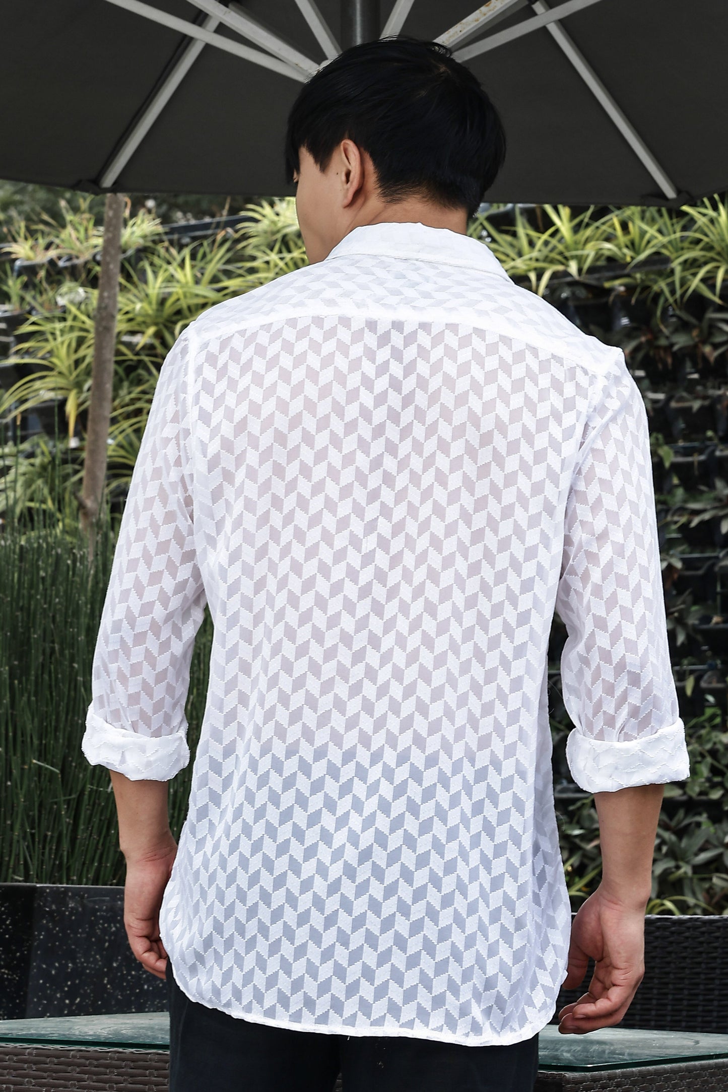 White Classic Semi Sheer Georgette Relaxed Fit Shirt