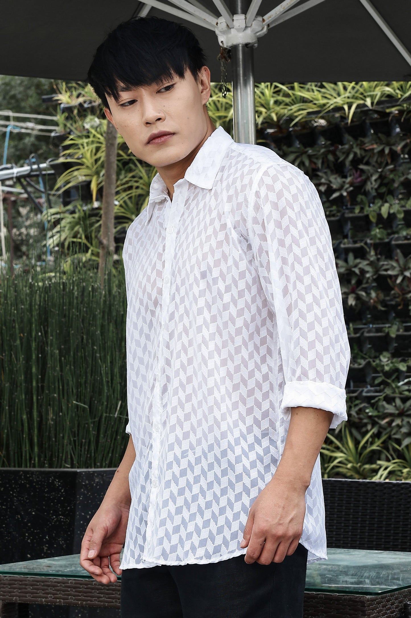 White Classic Semi Sheer Georgette Relaxed Fit Shirt