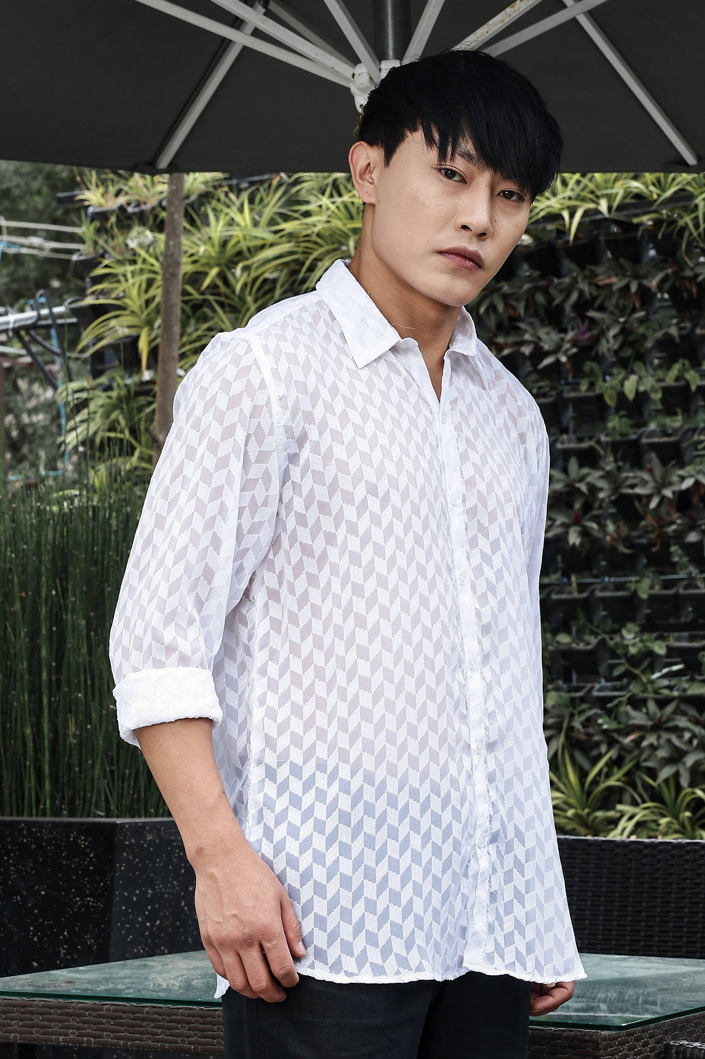 White Classic Semi Sheer Georgette Relaxed Fit Shirt
