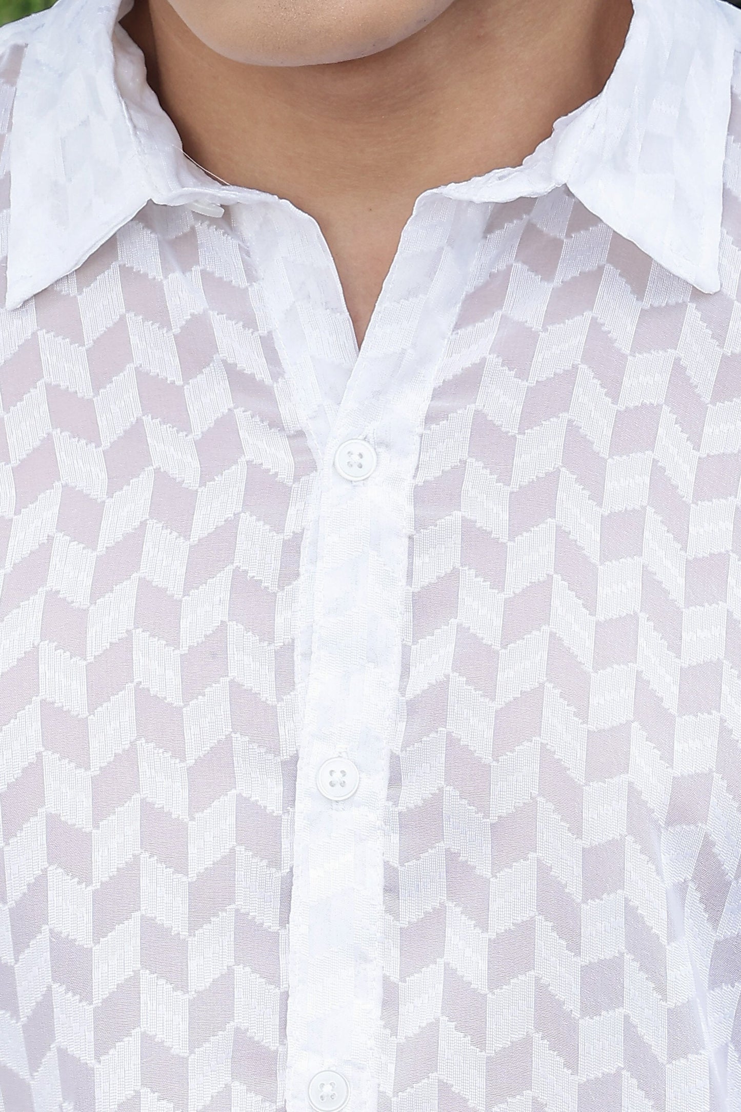 White Classic Semi Sheer Georgette Relaxed Fit Shirt
