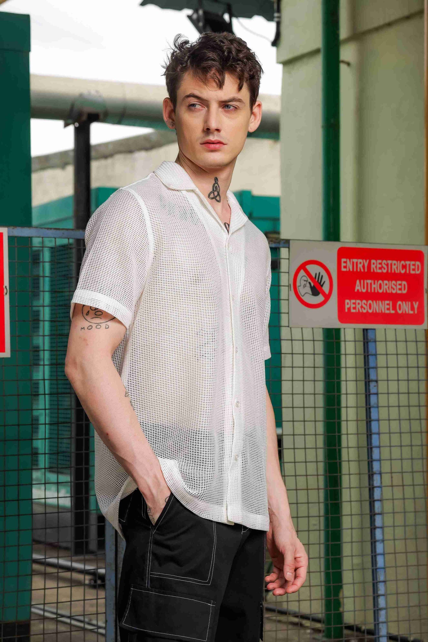 White Crochet Textured Relaxed Fit Casual Shirt