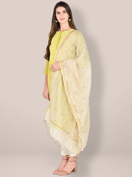 Beige Cotton Dupatta with Gotta Patti Work.