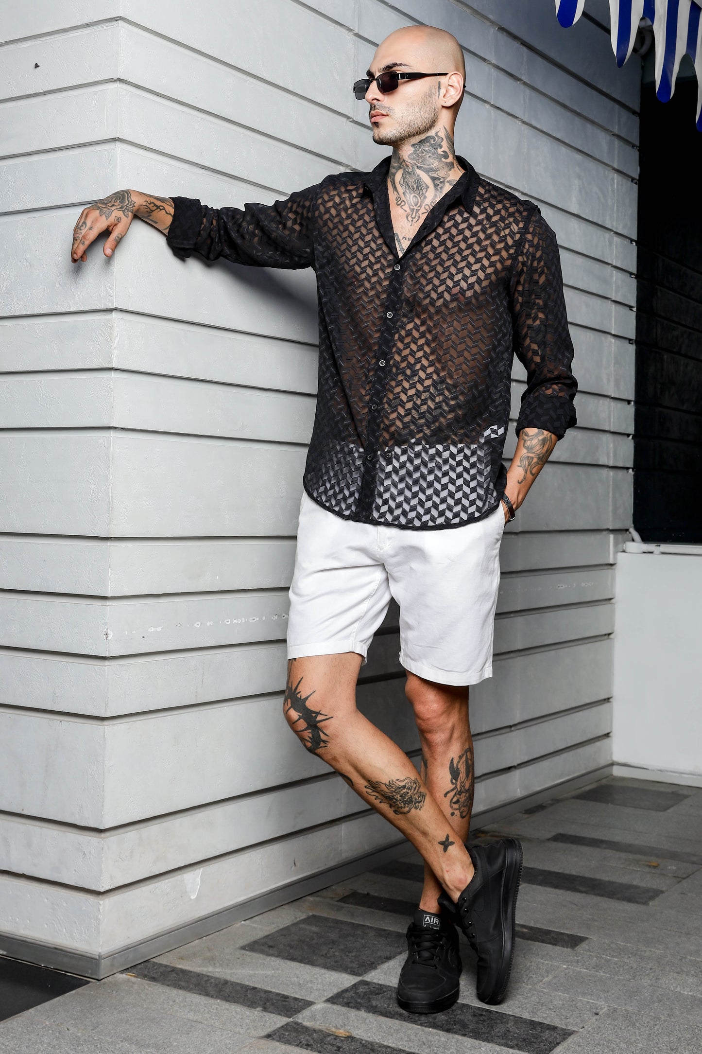 Black Semi Sheer Georgette Relaxed Fit Shirt
