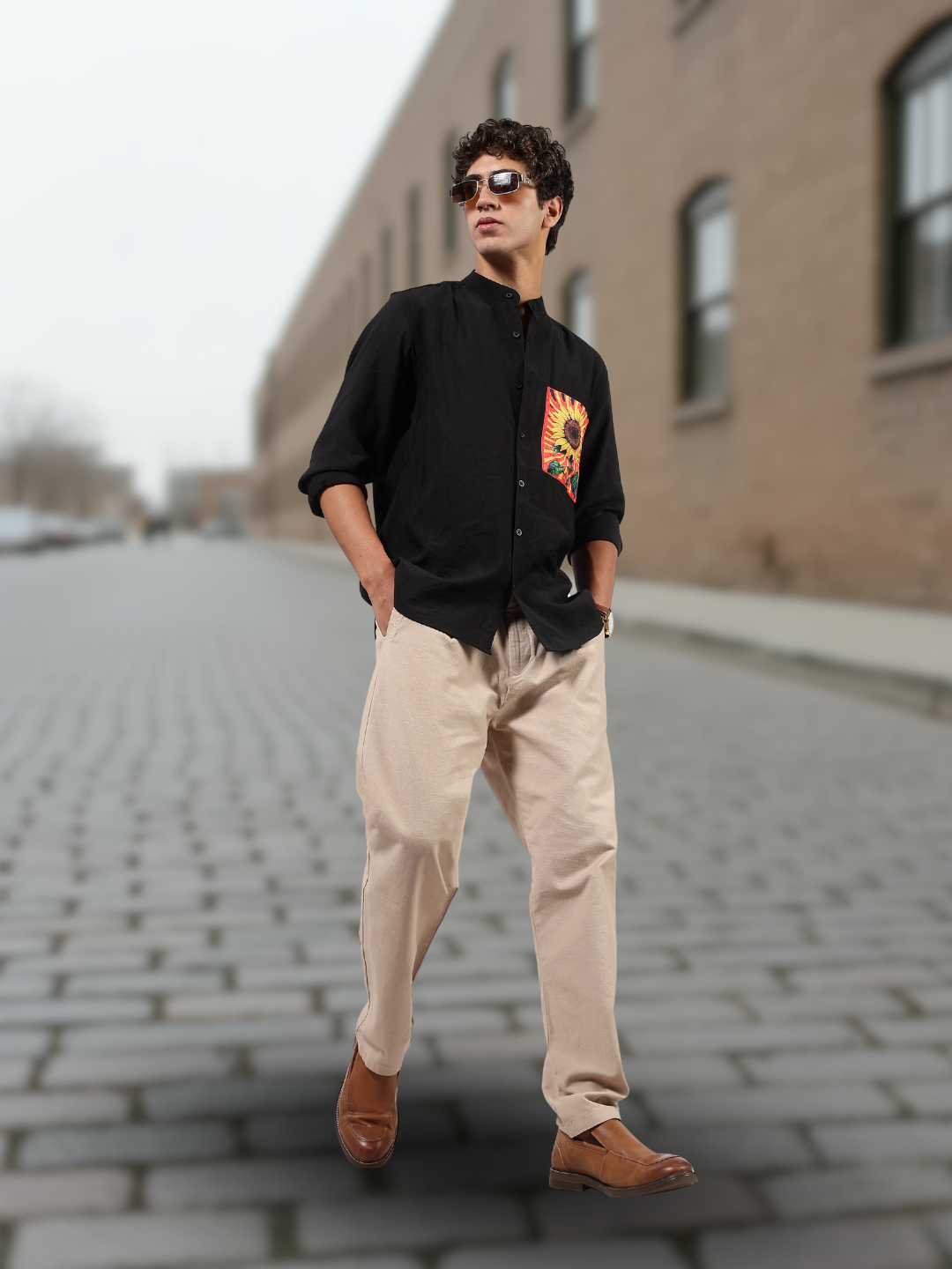 Black Mandarin Collar Premium Relaxed Fit Viscose Resort Shirt