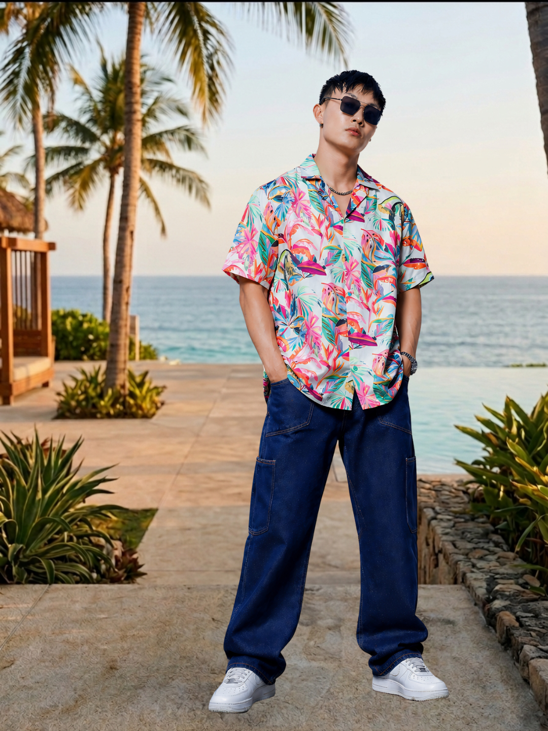 Abstract MCLR Print Cuban Collar Oversized Resort Shirt