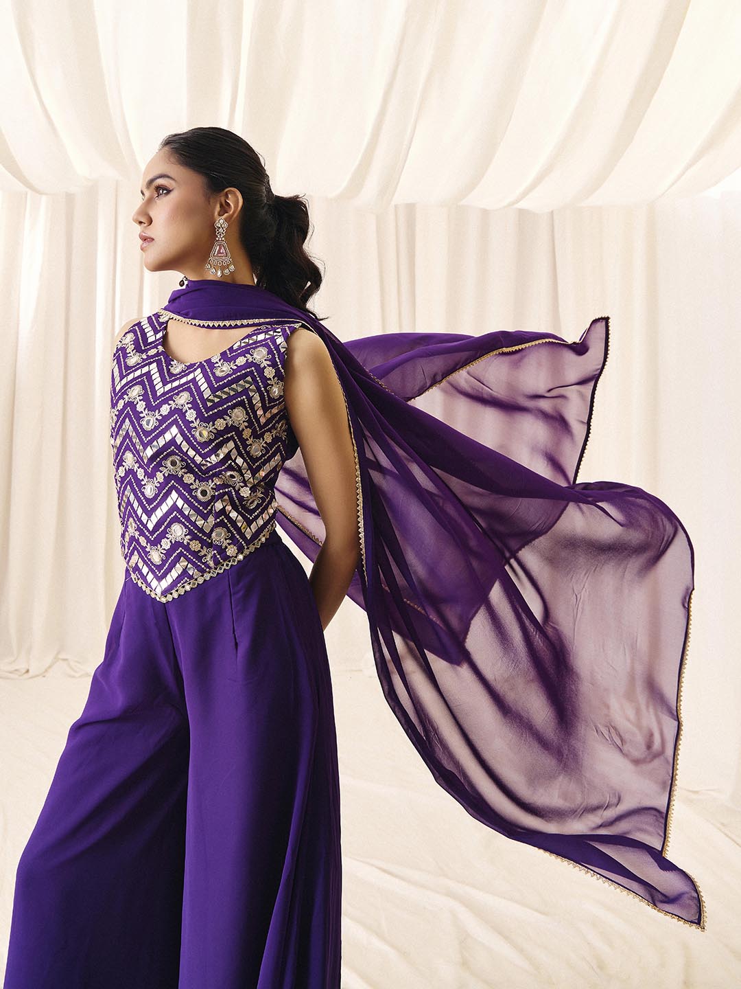 Madhuram Purple Georgette Embroidered Palazzo Suit Set | Wedding Collection  | M-2573