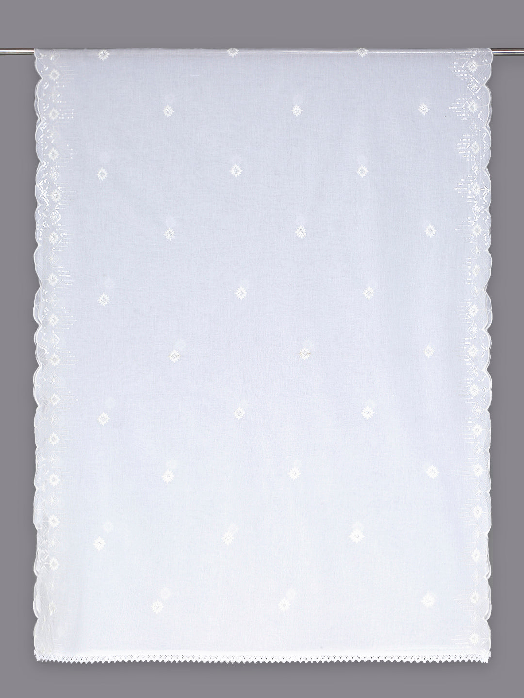 White Embroidered Pure Cotton Dupatta with Scallops