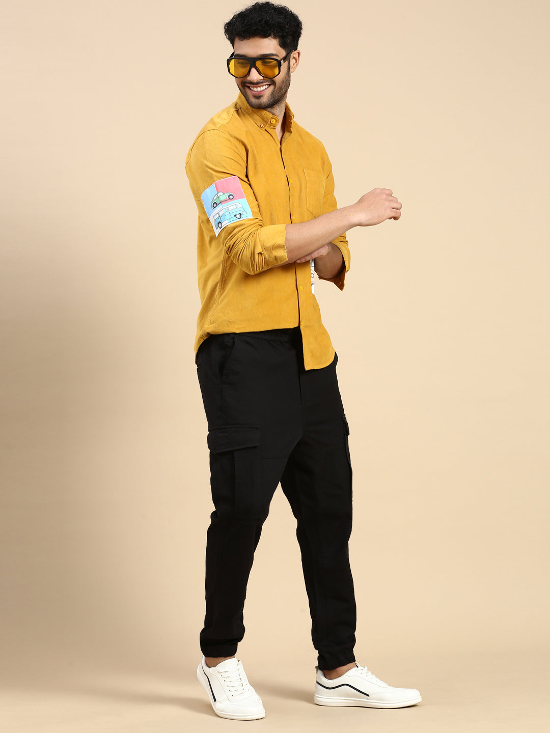 Relaxed Fit Yellow Appliqued Corduroy Shirt
