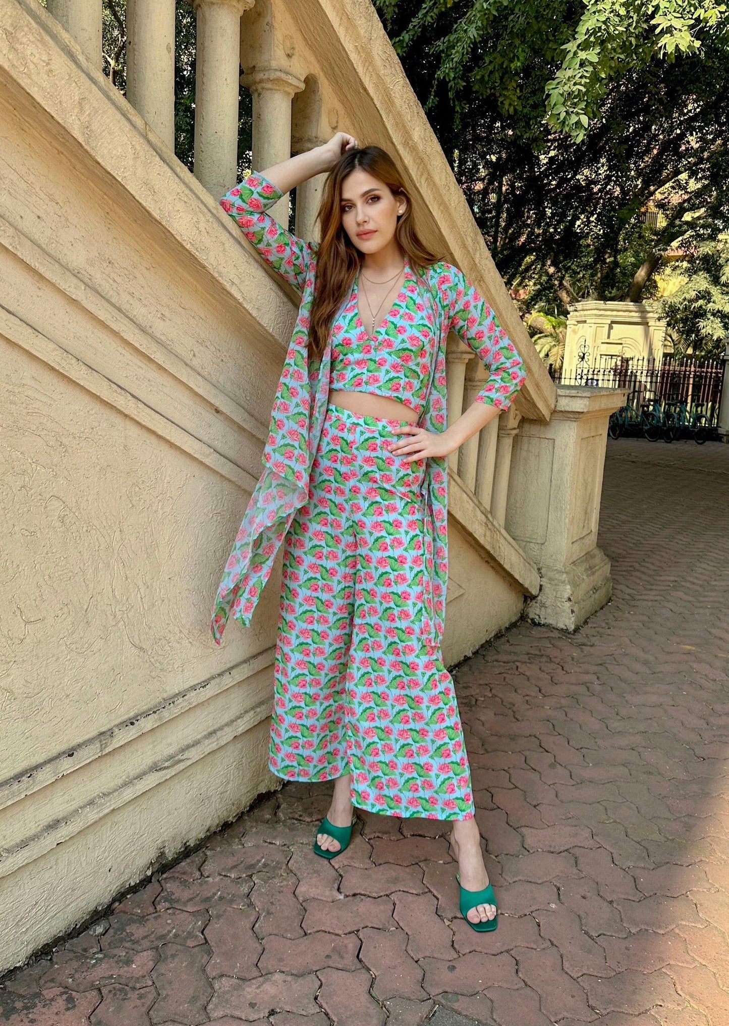 Floral Lotus Print Three Piece Coord Set