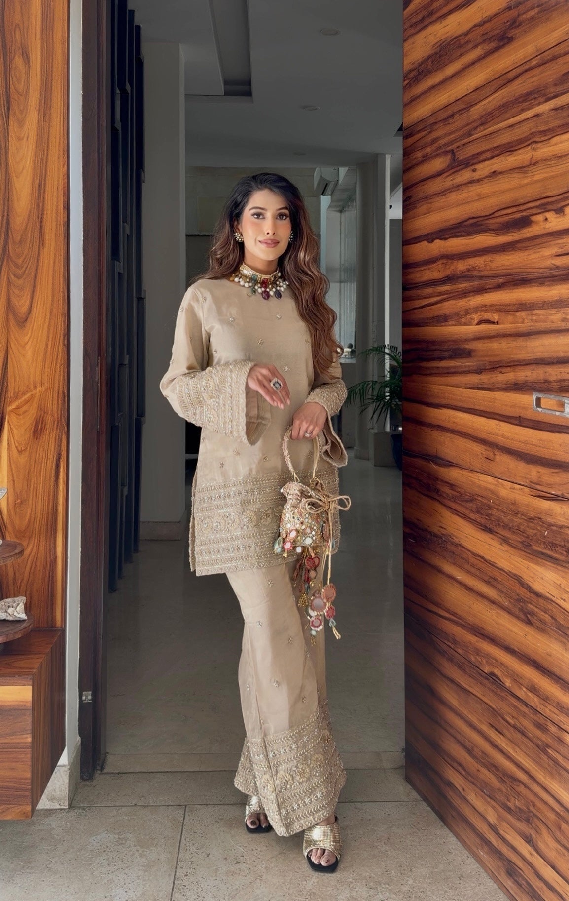 Creamy Beige Beadwork Coord Set