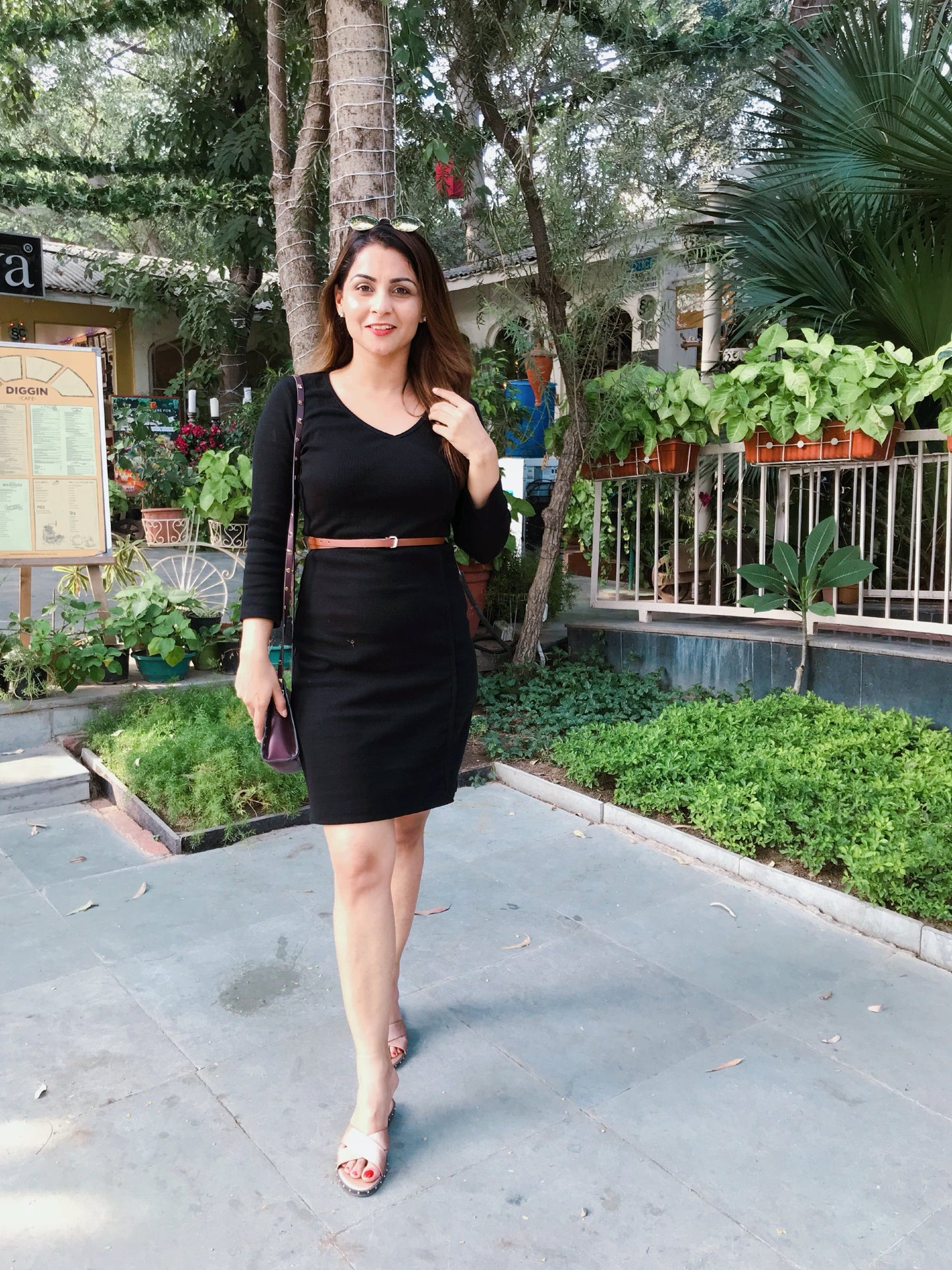 Black Ribbed Belt Dress
