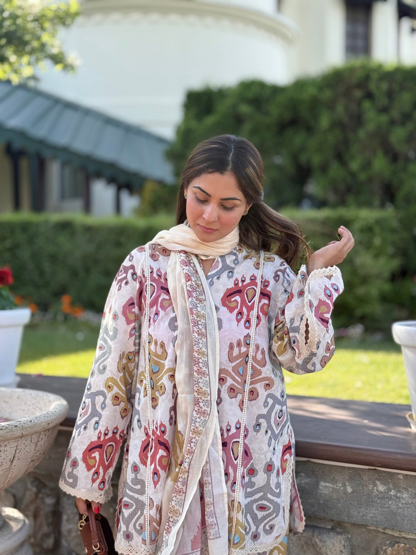 Soft beige printed kurta set