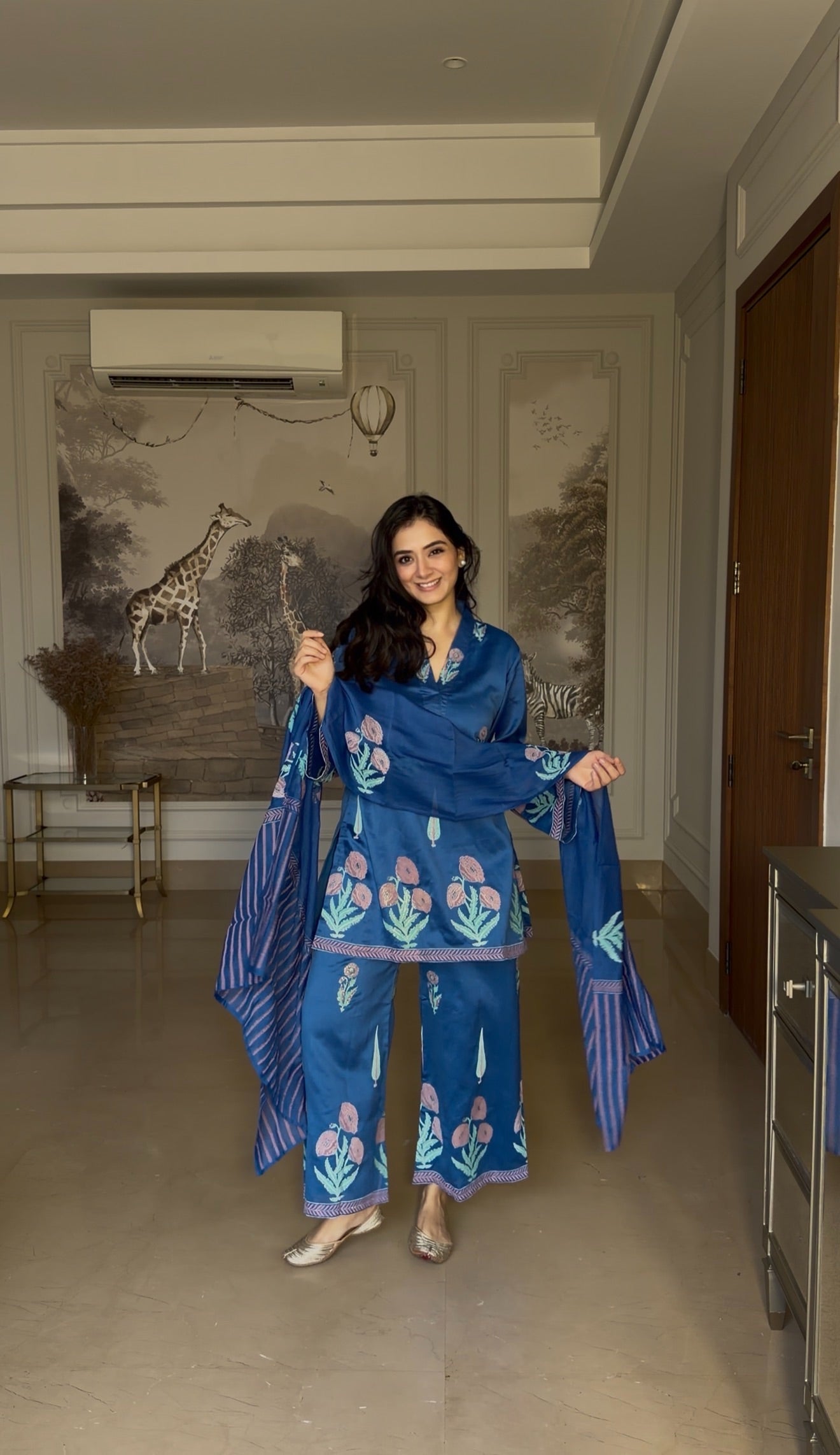 Blue Block Print Dupatta Suit Set