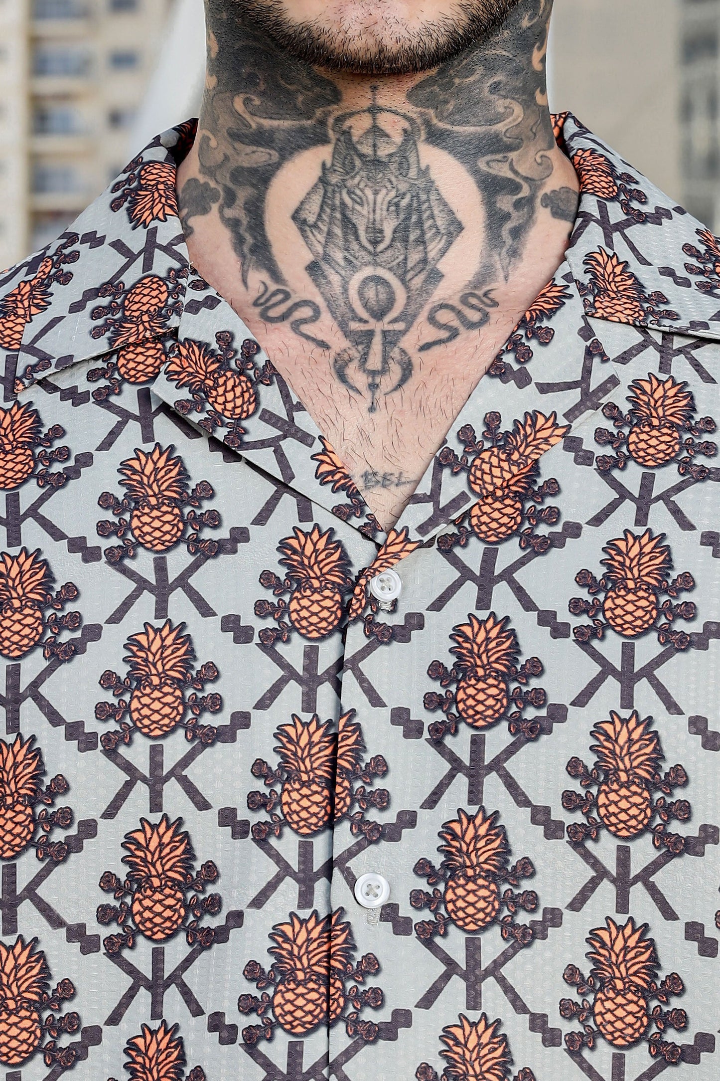 Beige Textured Printed Relaxed Fit Cuban Collar Resort Shirt