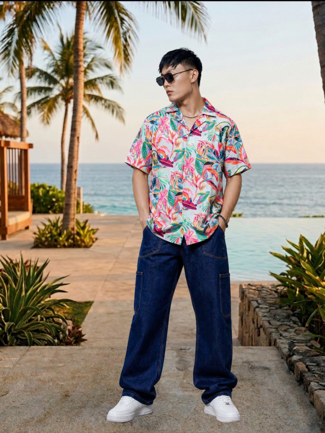 Abstract MCLR Print Cuban Collar Oversized Resort Shirt