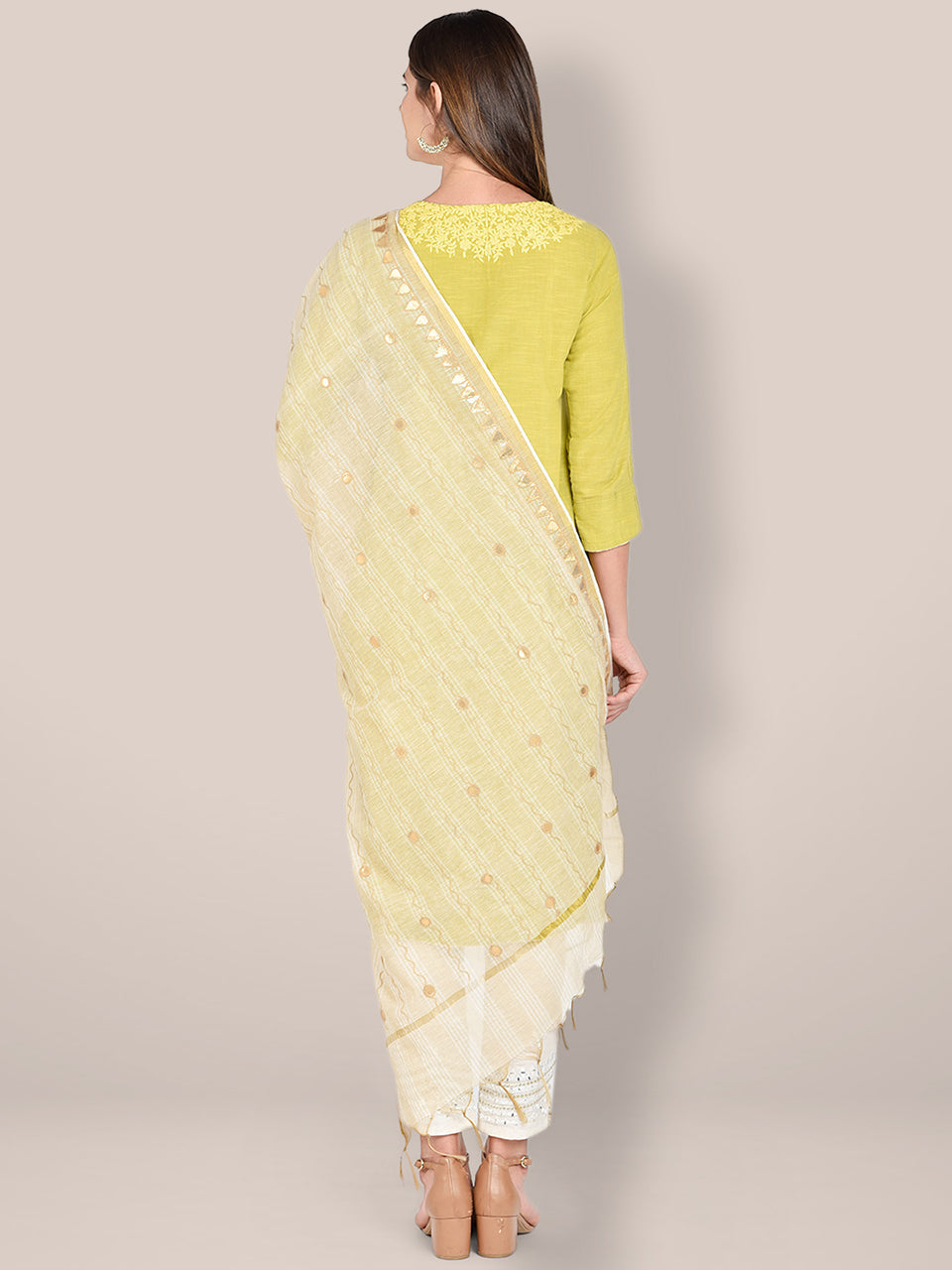 Beige Cotton Dupatta with Gotta Patti Work.