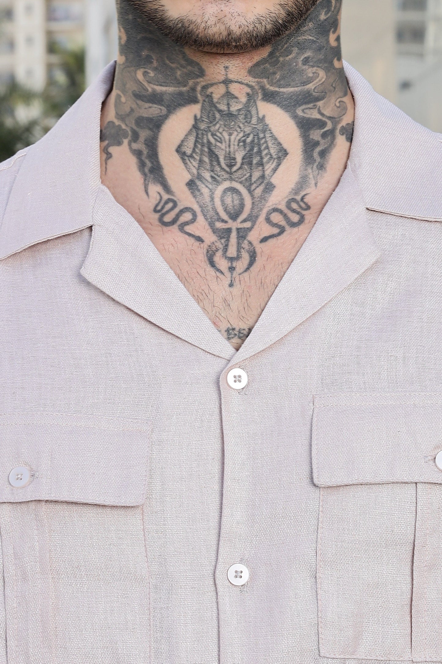 Pink Linen Blend Cuban Collar Classic Relaxed Fit  Shirt