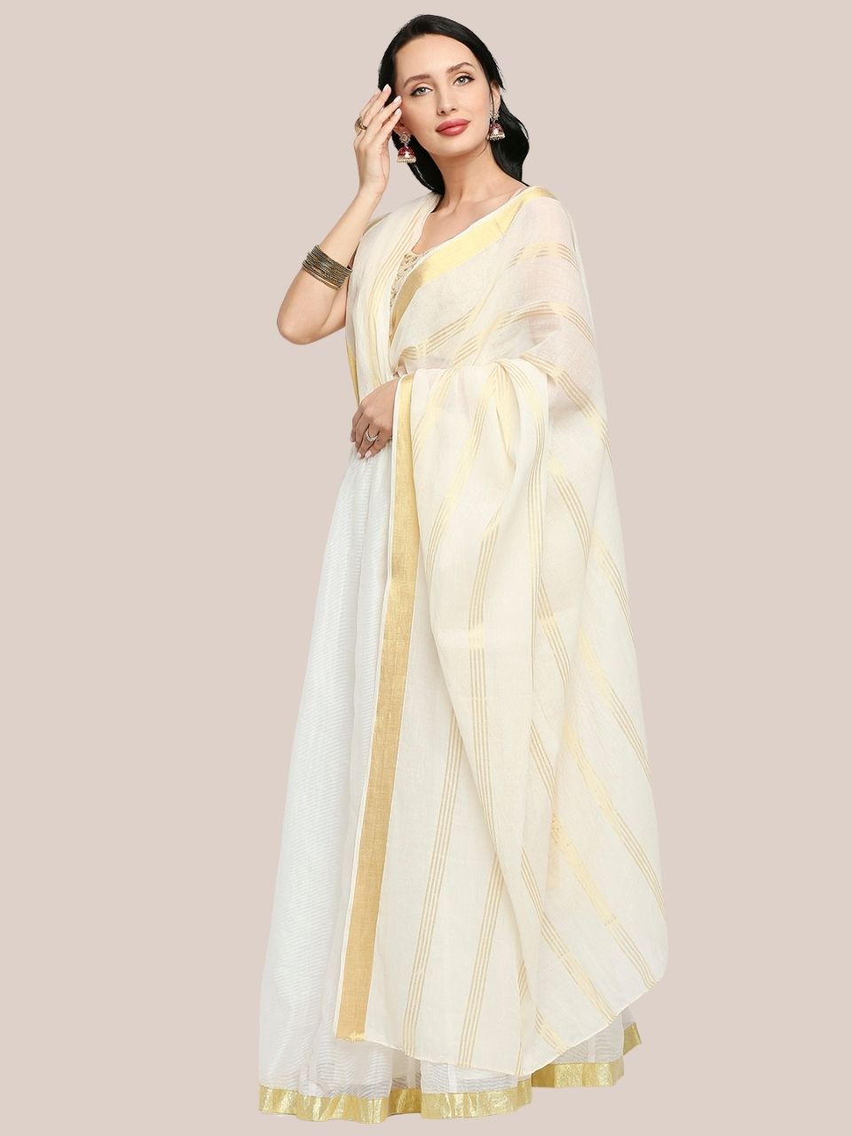 Cream Cotton Dupatta with Zari Stripes