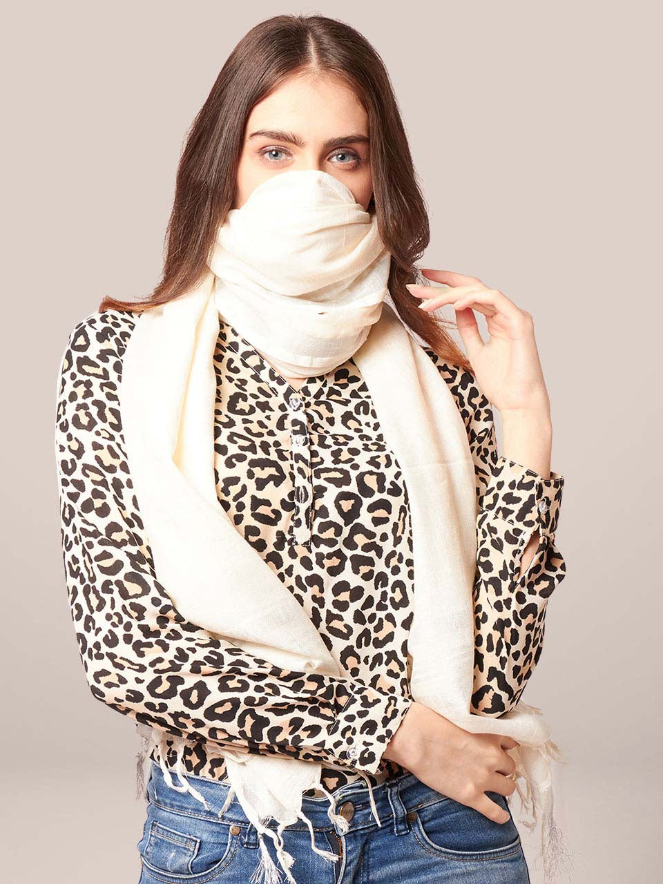 Plain Linen Multipurpose Off White Dupatta