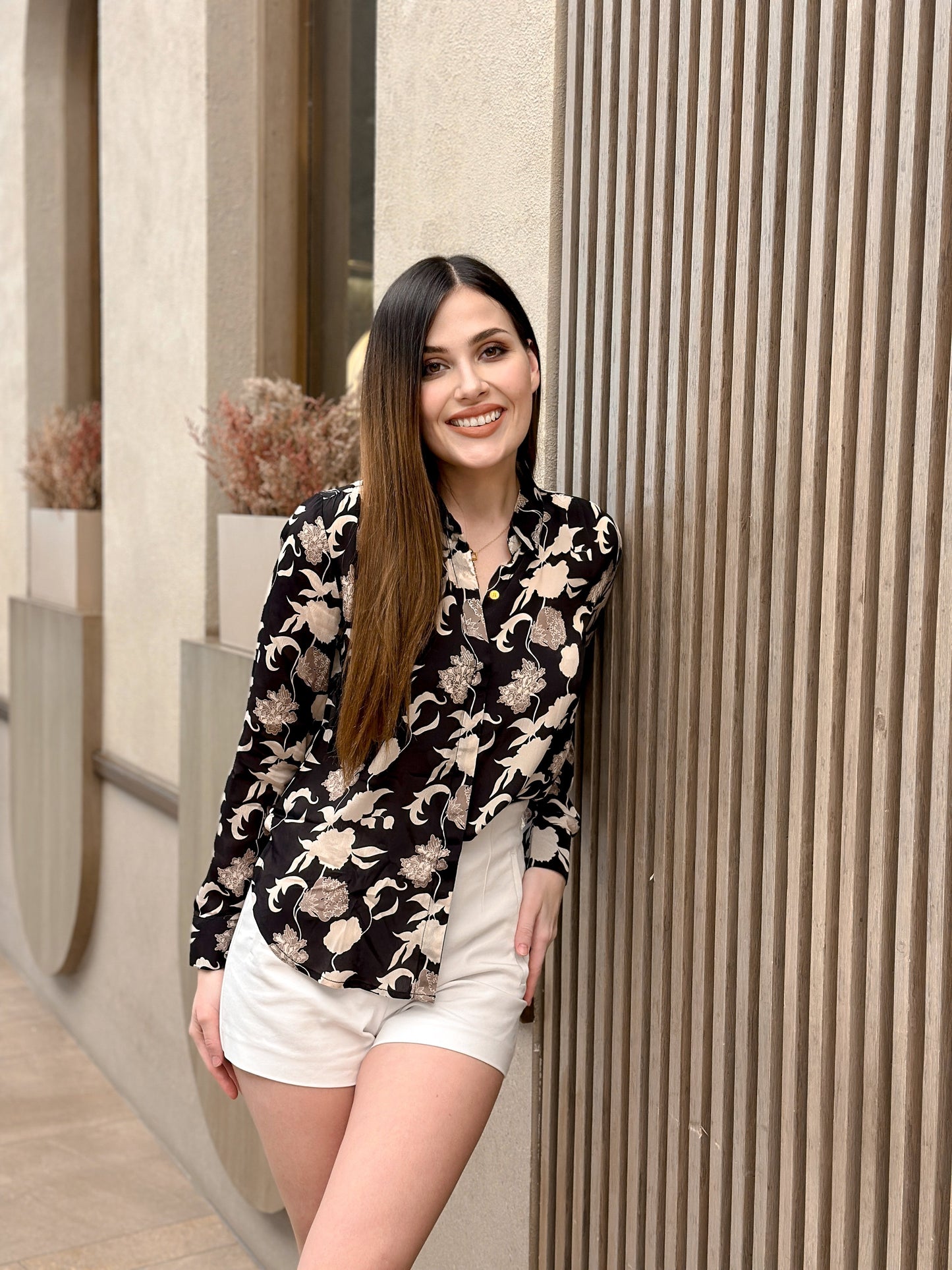 Black and White Print Crepe Shirt