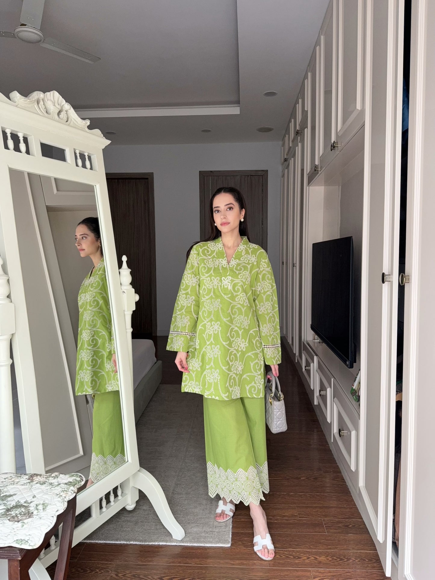 Spring Green Cutwork Coord Set
