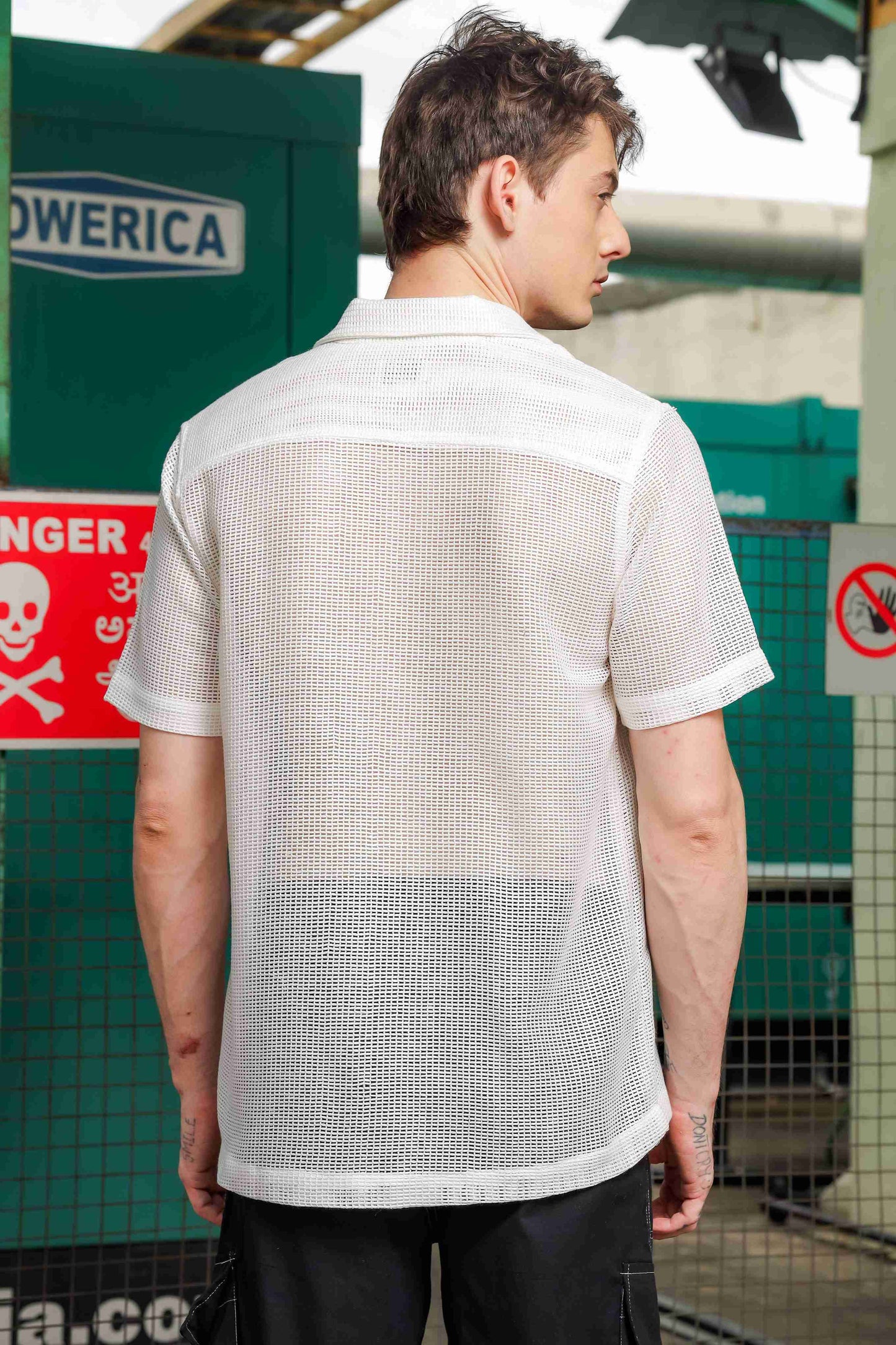 White Crochet Textured Relaxed Fit Casual Shirt