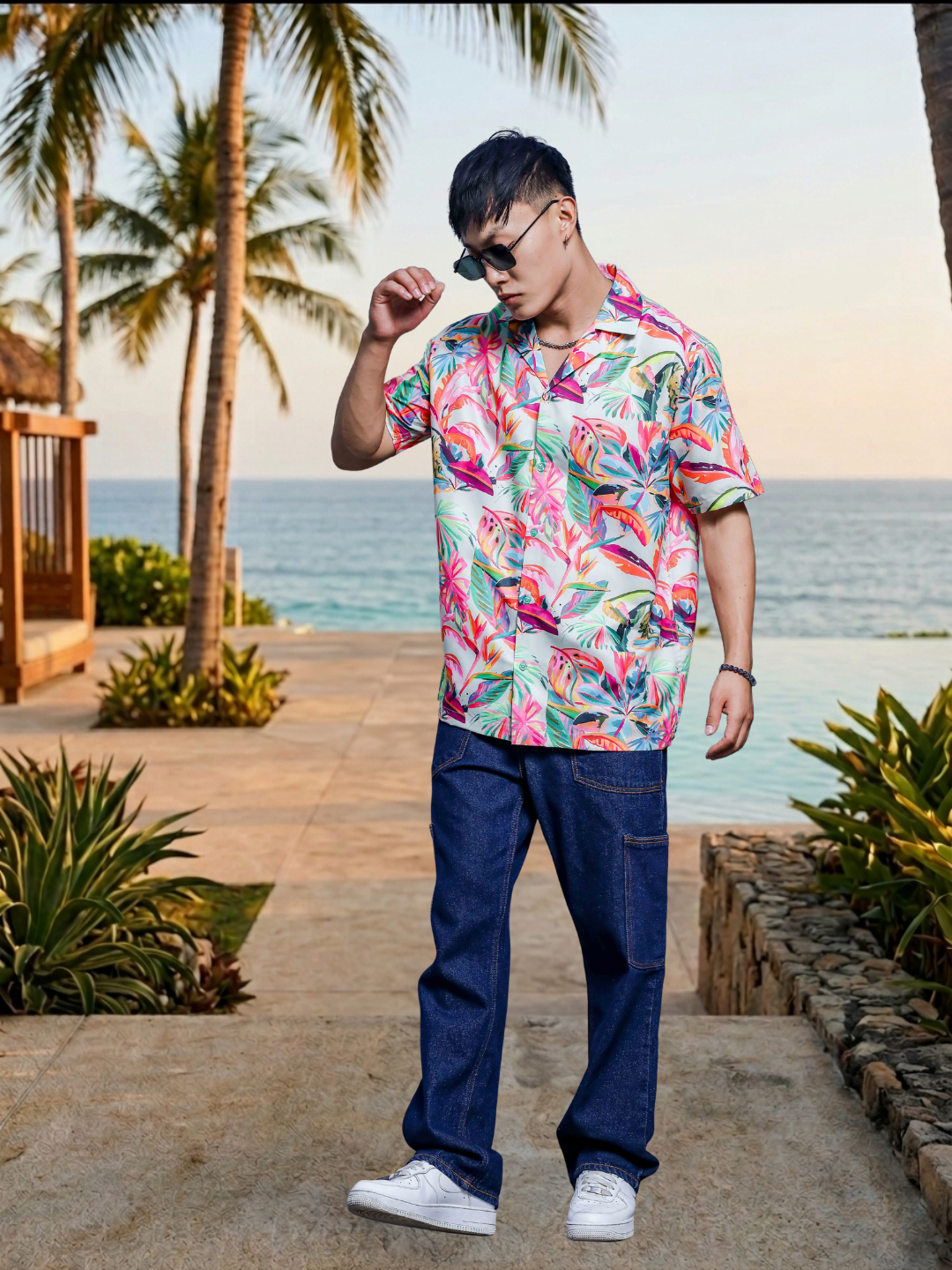 Abstract MCLR Print Cuban Collar Oversized Resort Shirt