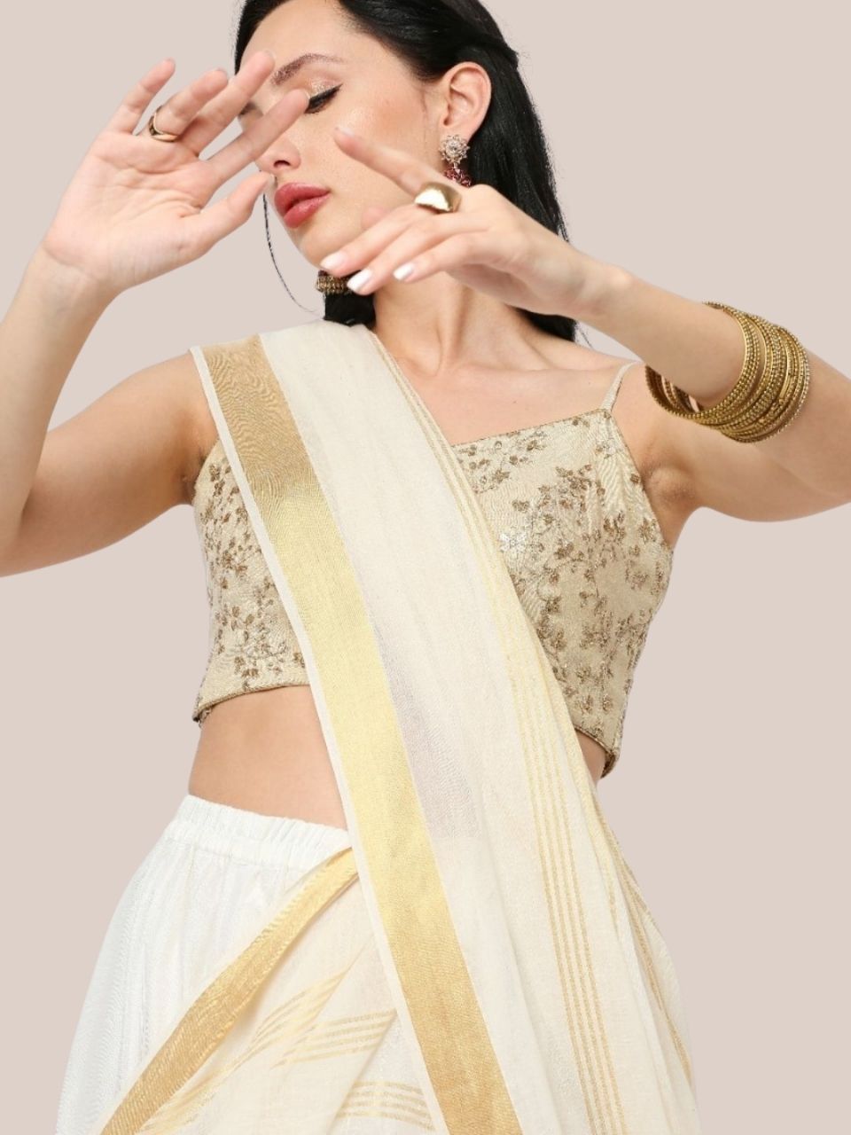 Cream Cotton Dupatta with Zari Stripes