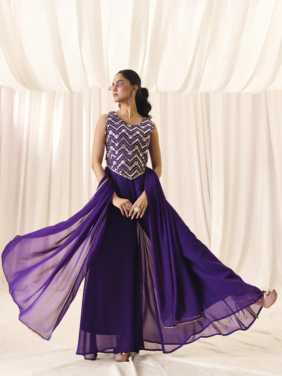 Madhuram Purple Georgette Embroidered Palazzo Suit Set | Wedding Collection  | M-2573