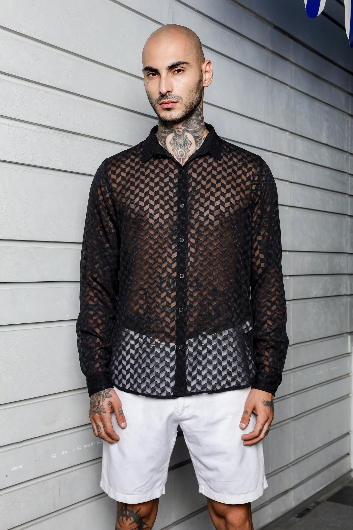 Black Semi Sheer Georgette Relaxed Fit Shirt
