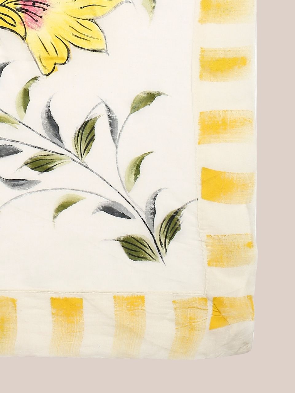 Cream & Yellow Hand Painted Pure Cotton Dupatta