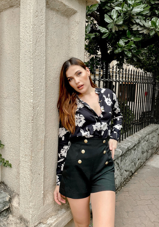 Black Floral Printed Shirt