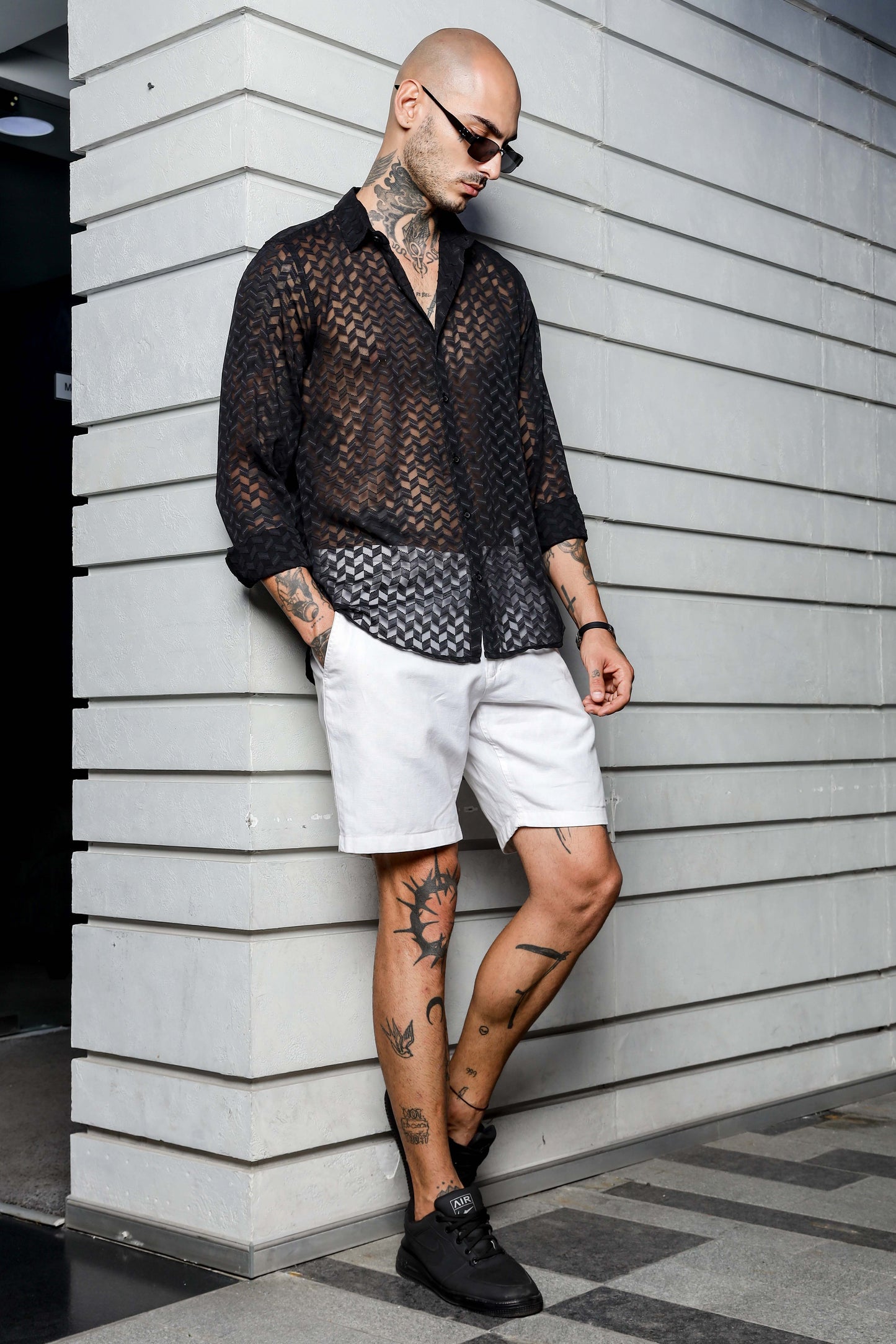 Black Semi Sheer Georgette Relaxed Fit Shirt