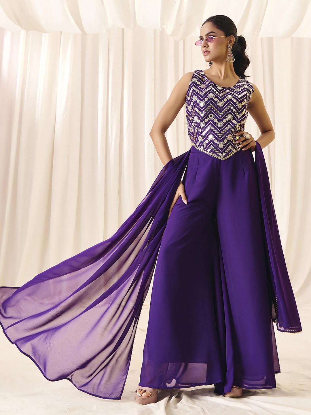 Madhuram Purple Georgette Embroidered Palazzo Suit Set | Wedding Collection  | M-2573