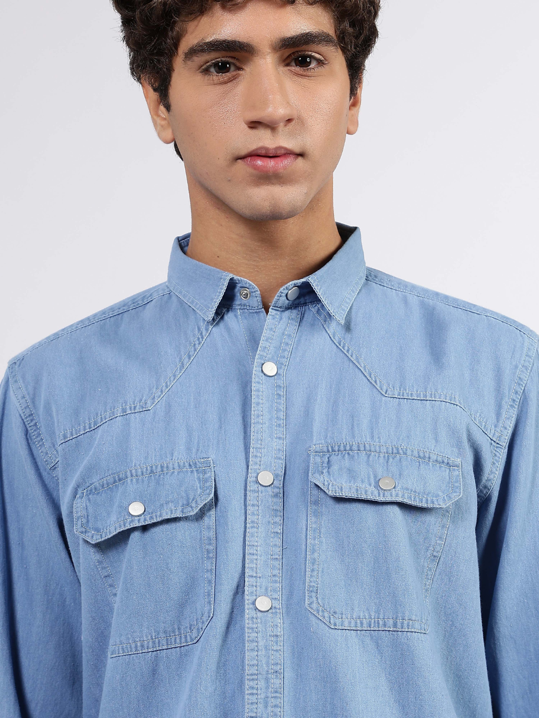 Blue Denim Raw Edge Oversized Relaxed Fit Spread Collar Premium Shirt