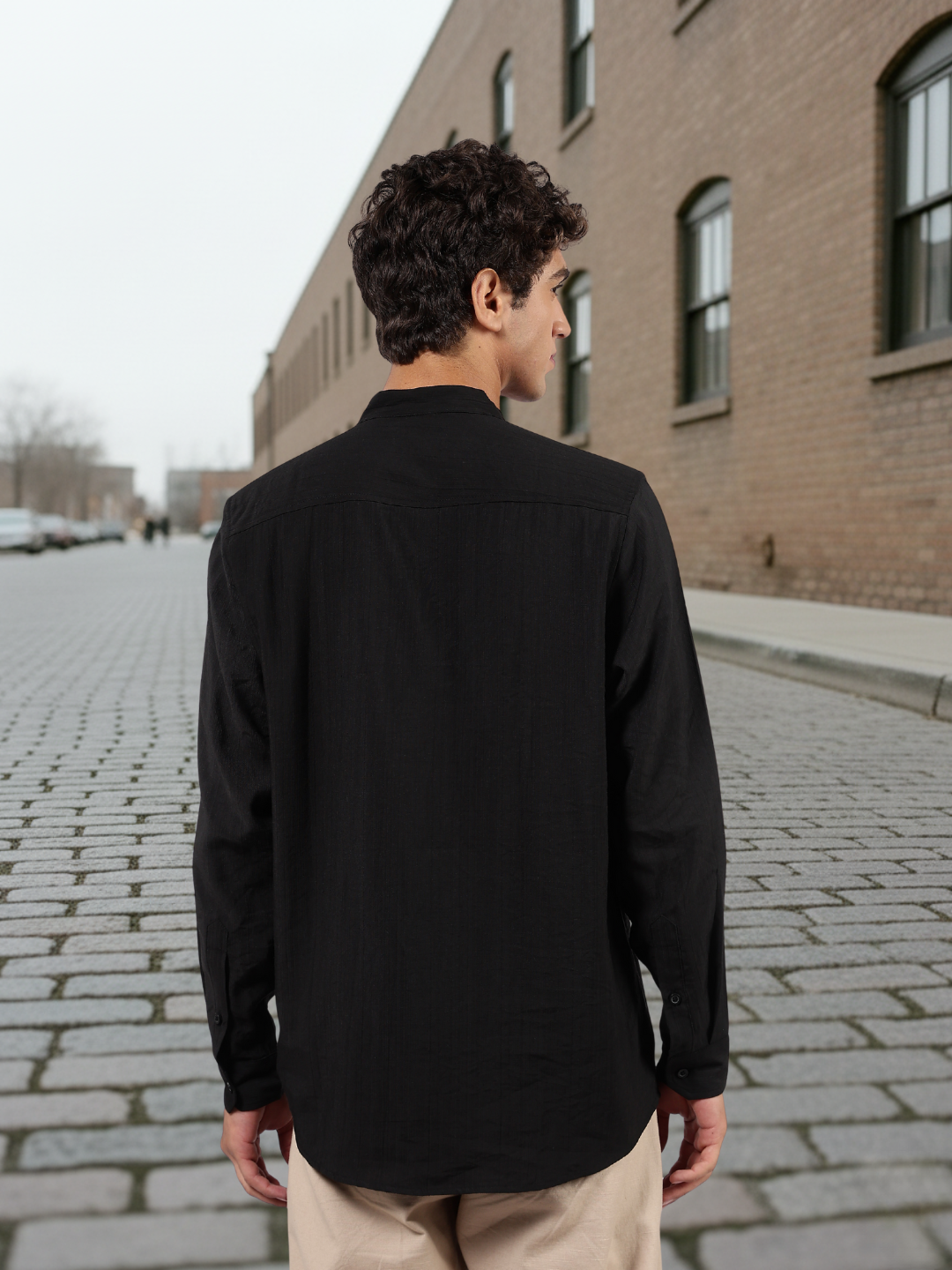 Black Mandarin Collar Premium Relaxed Fit Viscose Resort Shirt