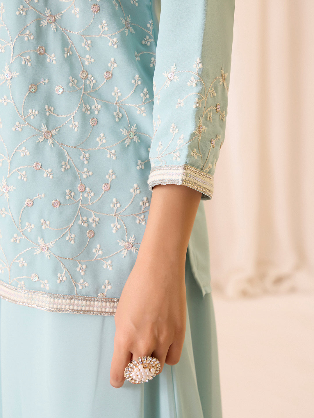 Sky Blue Embroidered Georgette Palazzo Set | Festive Ethnic Suit for Women | M-2563