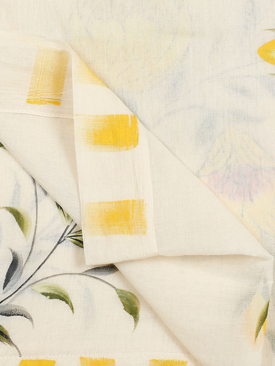 Cream & Yellow Hand Painted Pure Cotton Dupatta