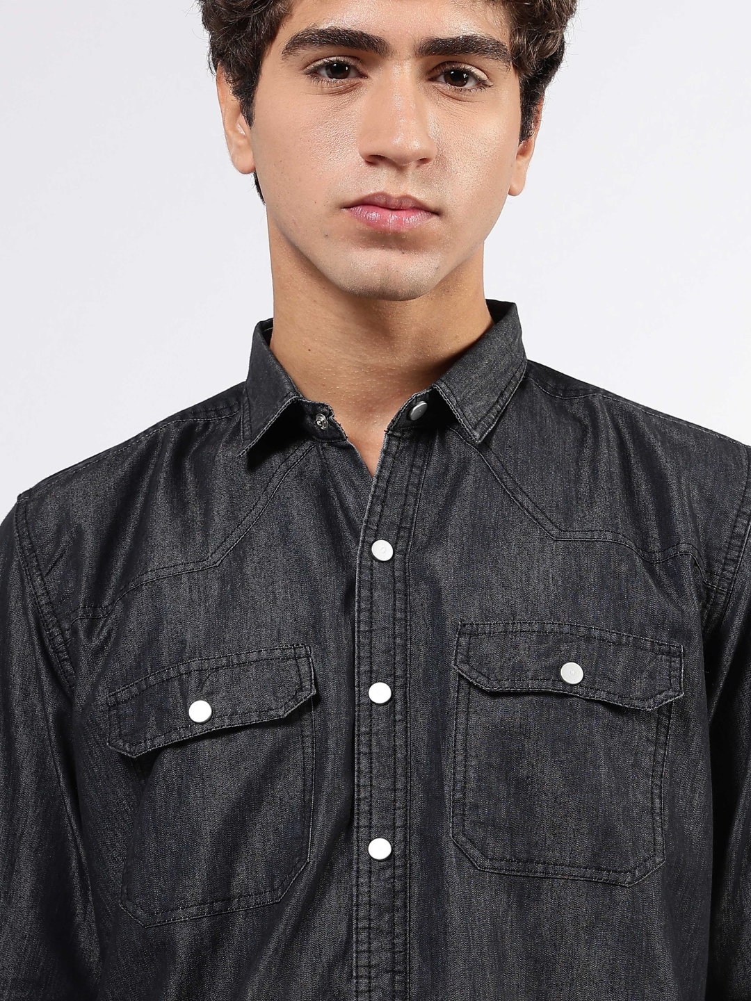 Black Raw Edge Oversized Relaxed Fit Full Sleeve Spread Collar Premium Denim Shirt