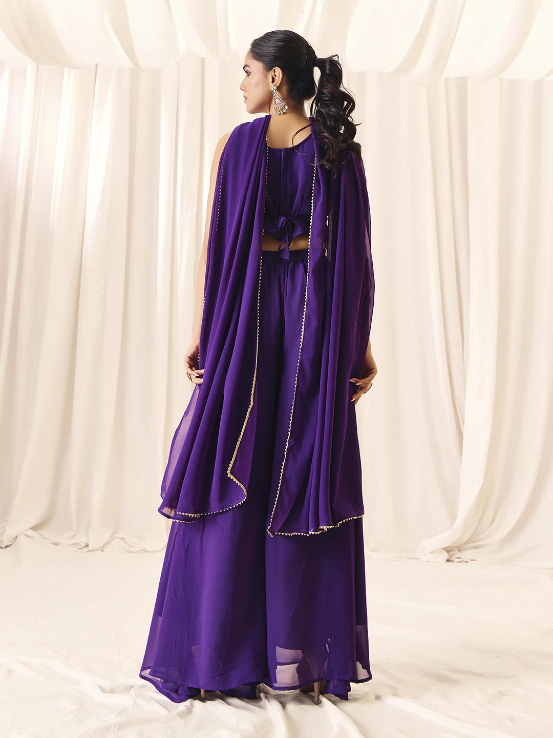 Madhuram Purple Georgette Embroidered Palazzo Suit Set | Wedding Collection  | M-2573