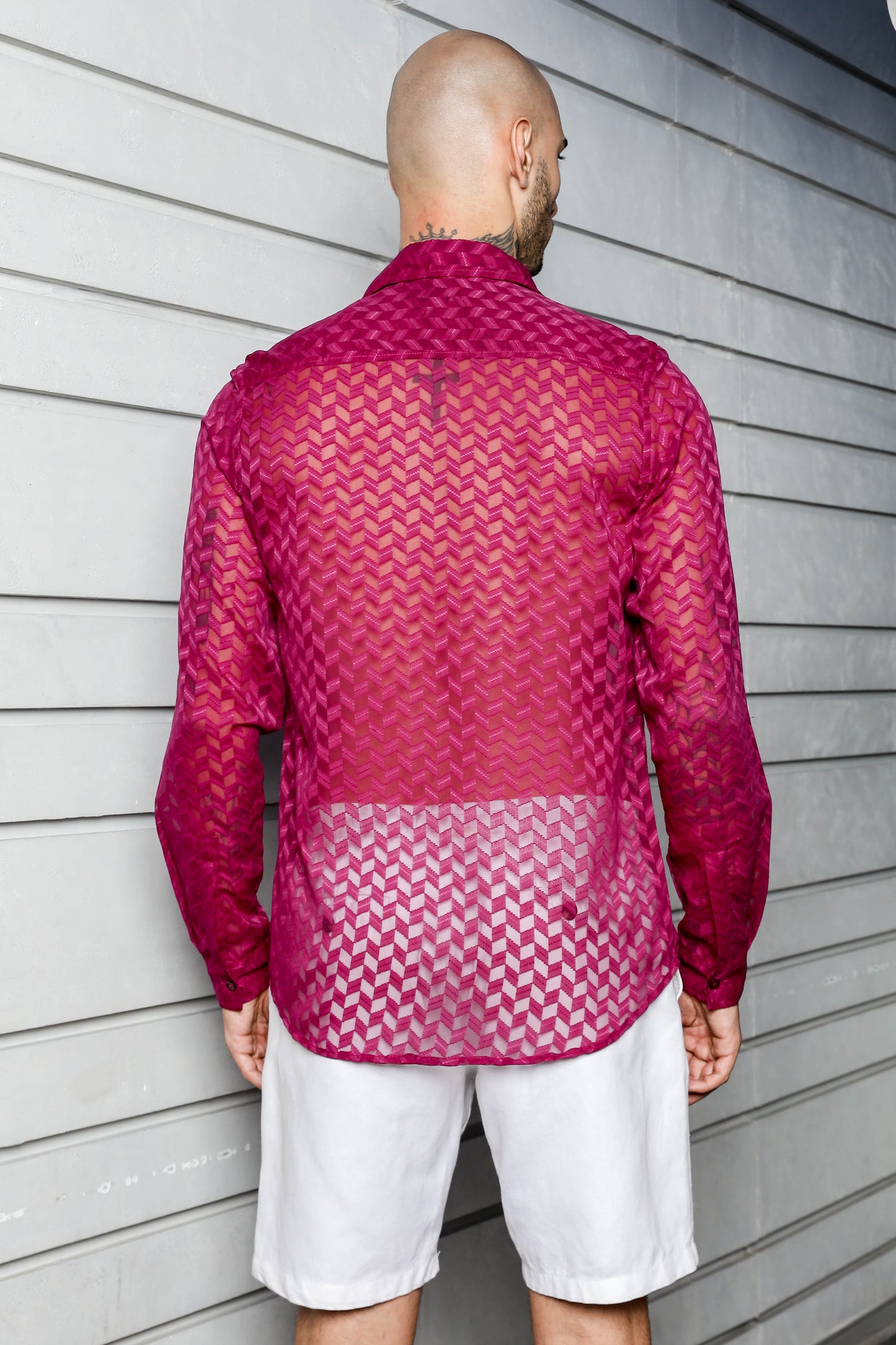 Pink Classic Semi Sheer Georgette Relaxed Fit Shirt