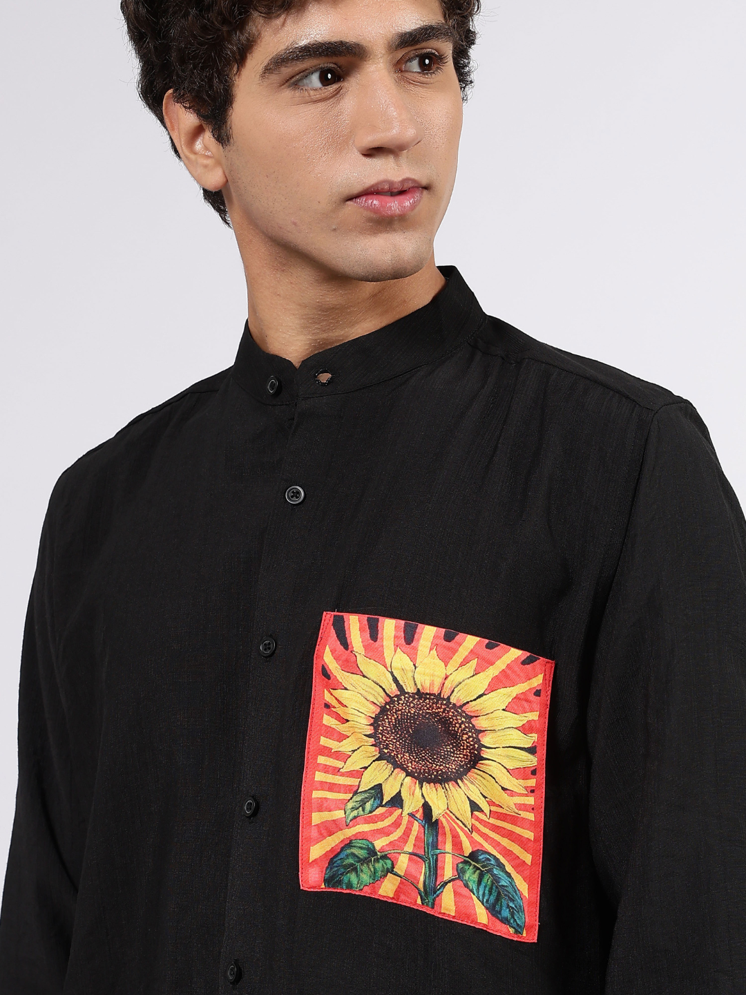 Black Mandarin Collar Premium Relaxed Fit Viscose Resort Shirt