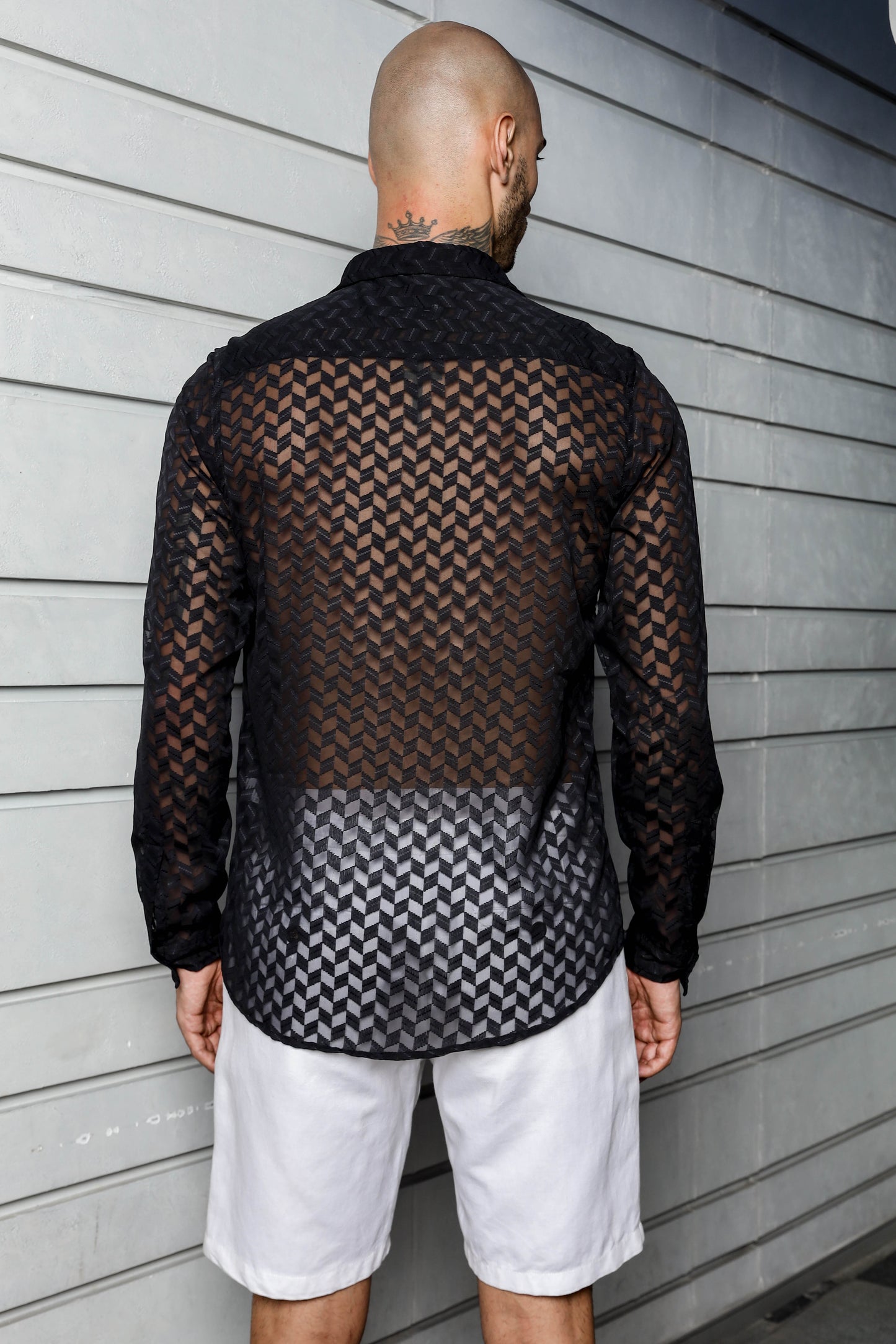 Black Semi Sheer Georgette Relaxed Fit Shirt
