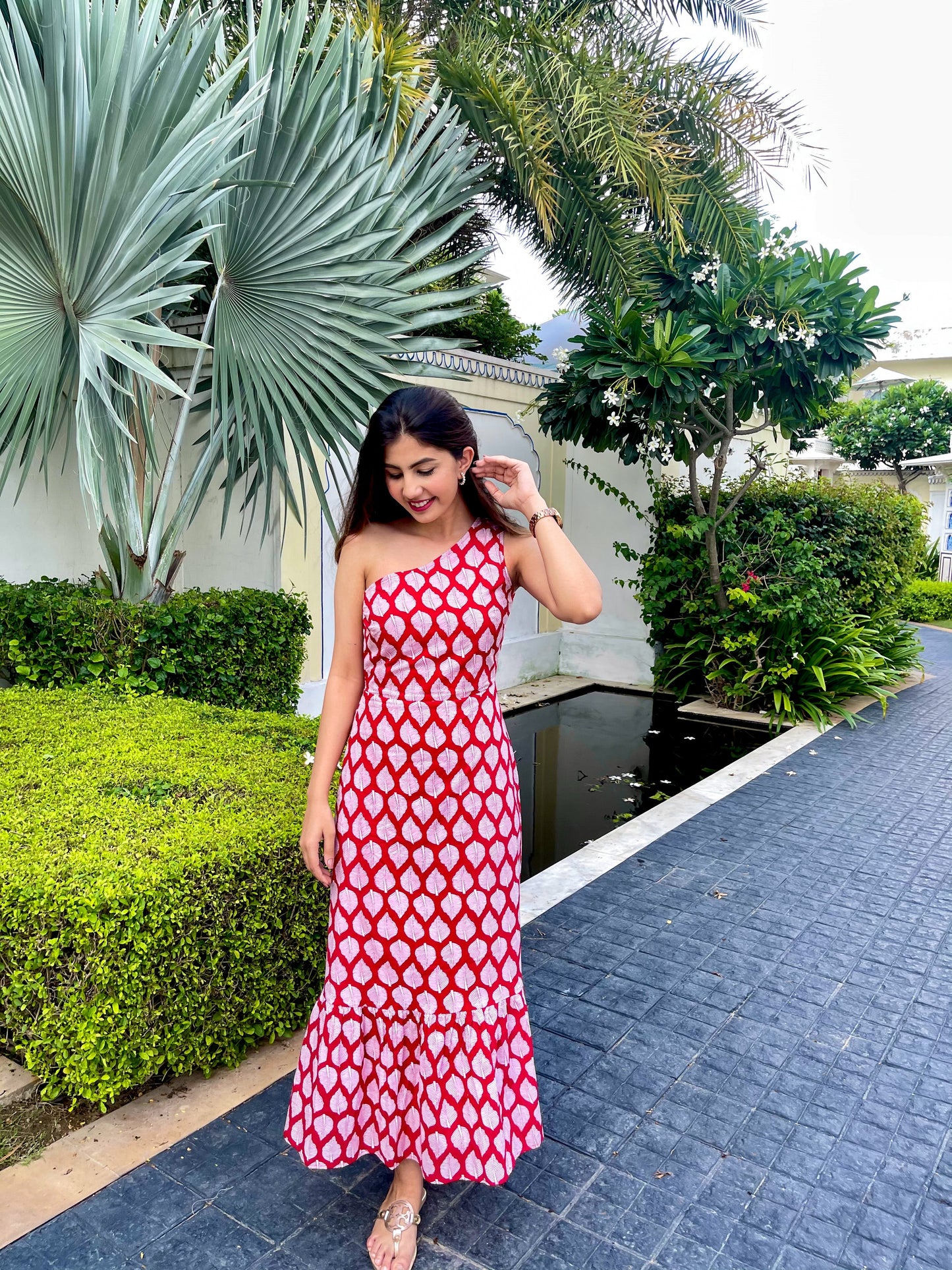 Red Block One Shoulder Dress