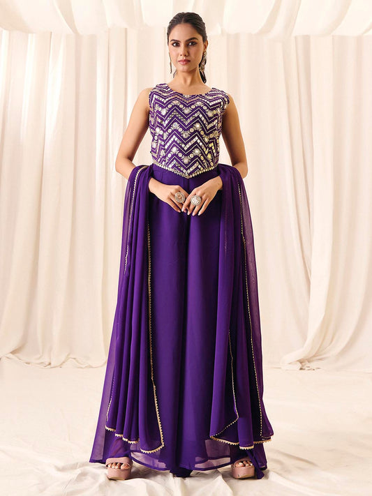 Madhuram Purple Georgette Embroidered Palazzo Suit Set | Wedding Collection  | M-2573