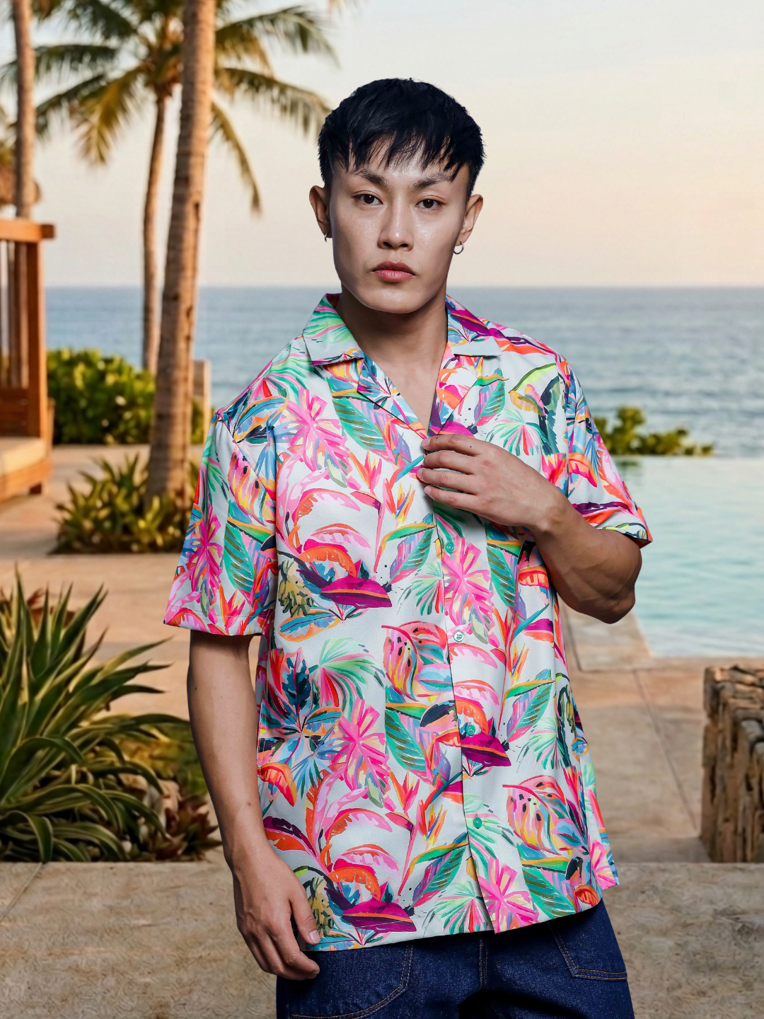 Abstract MCLR Print Cuban Collar Oversized Resort Shirt