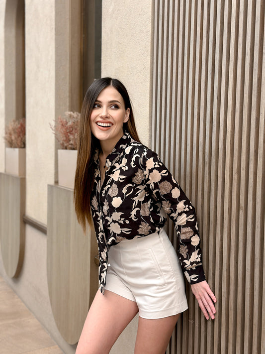 Black and White Print Crepe Shirt
