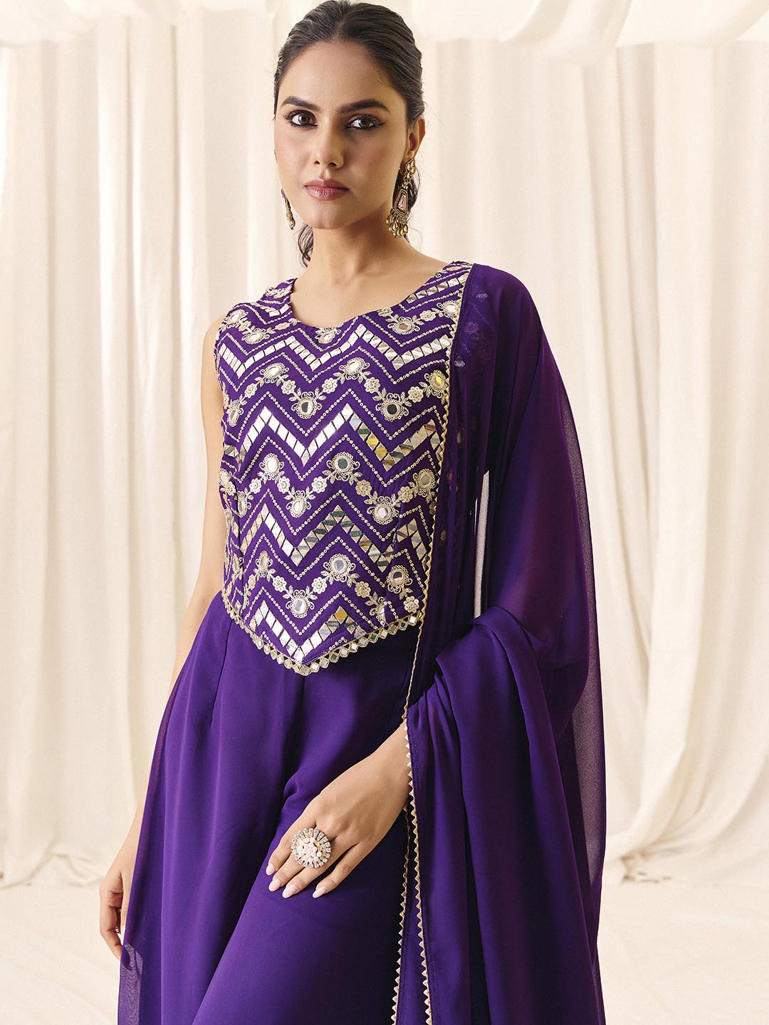 Madhuram Purple Georgette Embroidered Palazzo Suit Set | Wedding Collection  | M-2573